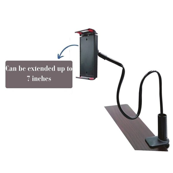 Universal Cell Phone Holder Bracket Clamp, Gooseneck Bed Table Desk Stand, Black - Picture 3 of 5